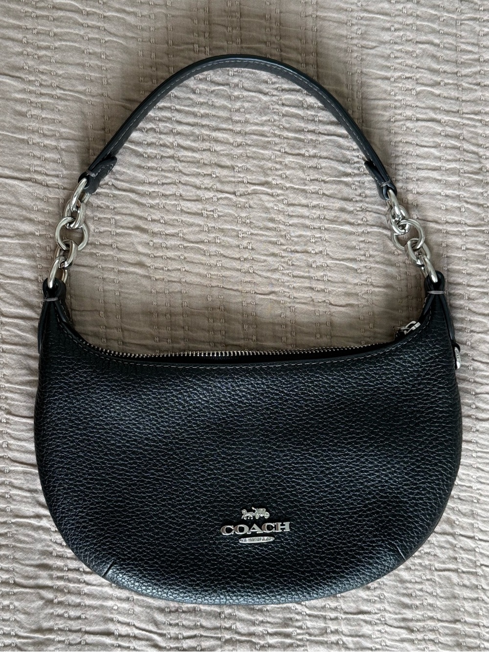 Coach Black Pebbled Leather Shoulder Bag with Silver Hardware - Picture 2 of 8